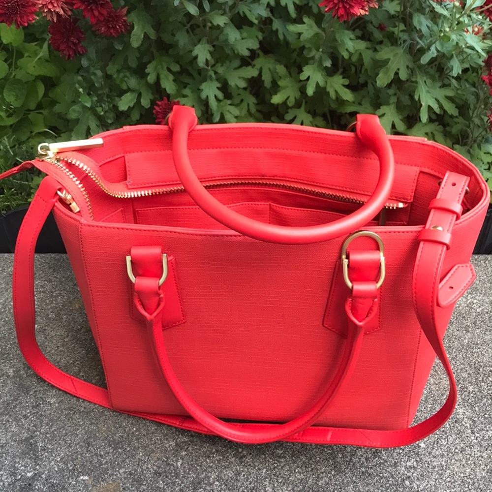Dagne Dover mini-tote-orangish red; 15 in. width